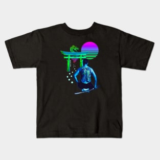 Blue Yakuza Vaporwave Synthwave Aesthetic Kids T-Shirt